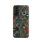 Japanese Flower Fan Pattern G.a. Audsley Samsung Case, Smartphone Case Dark Green Background Vibrant Floral Pattern