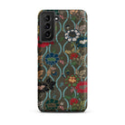 Japanese Flower Fan Pattern G.a. Audsley Samsung Case, Smartphone Case Dark Green Base Colorful Floral Pattern
