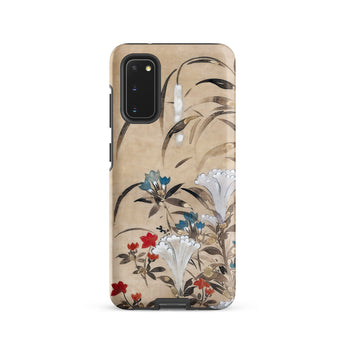 Japanese Flowers - Tawaraya Sosetsu Samsung Case, Galaxy S20 / Matte, Smartphone Case Beige Background Floral Botanical Design Red