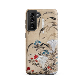 Japanese Flowers - Tawaraya Sosetsu Samsung Case, Galaxy S21 Fe / Matte, Smartphone Case Beige Background Floral Design Style Traditional
