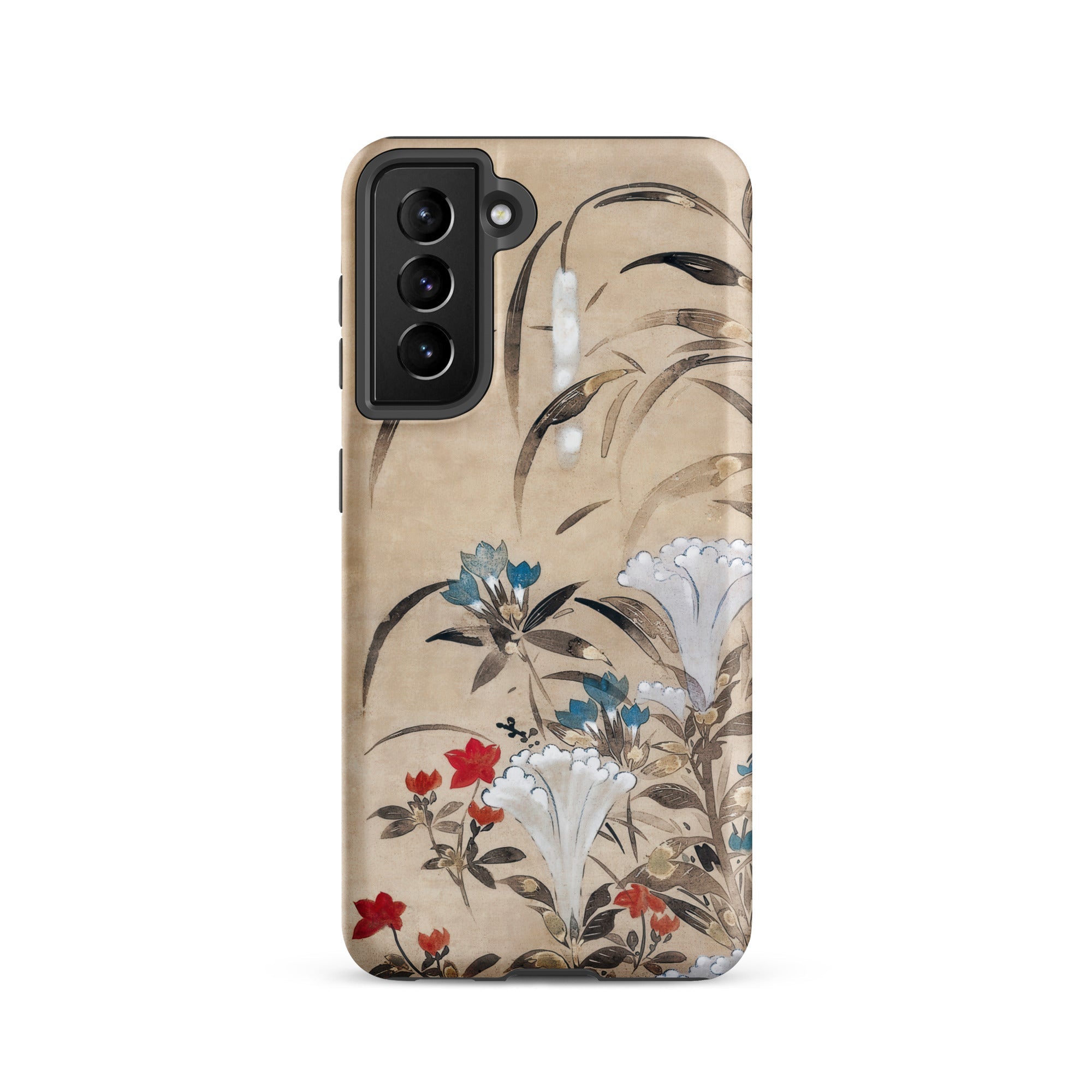 Japanese Flowers Tawaraya Sosetsu Samsung Case, Galaxy S21 / Matte, Smartphone Case Floral Botanical Design Beige Background