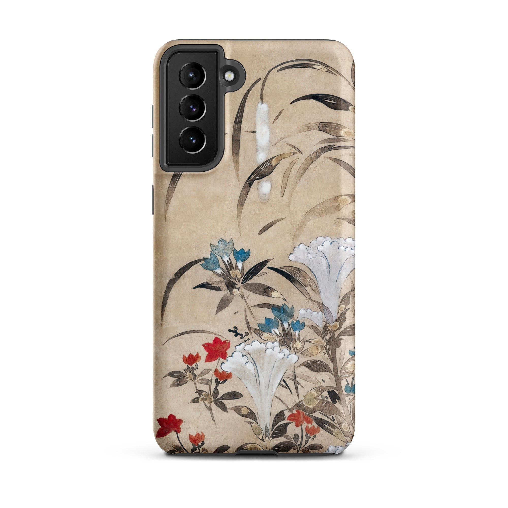 Japanese Flowers Tawaraya Sosetsu Samsung Case, Galaxy S21 Plus / Matte, Smartphone Case Beige Floral Design