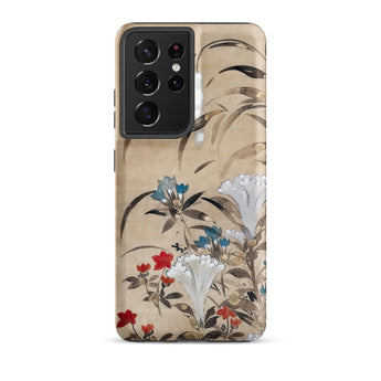 Japanese Flowers - Tawaraya Sosetsu Samsung Case, Galaxy S21 Ultra / Matte, Smartphone Case Beige Background Artistic Floral Foliage Design
