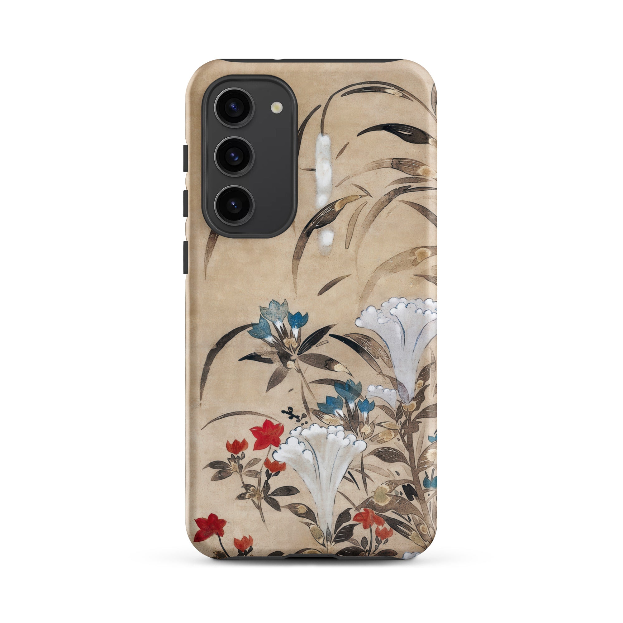 Japanese Flowers Tawaraya Sosetsu Samsung Case, Galaxy S23 Plus / Matte, Smartphone Case Beige Background Floral Leaf Pattern Muted