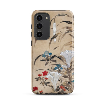 Japanese Flowers - Tawaraya Sosetsu Samsung Case, Galaxy S23 Plus / Matte, Smartphone Case Beige Background Floral Leaf Pattern Muted