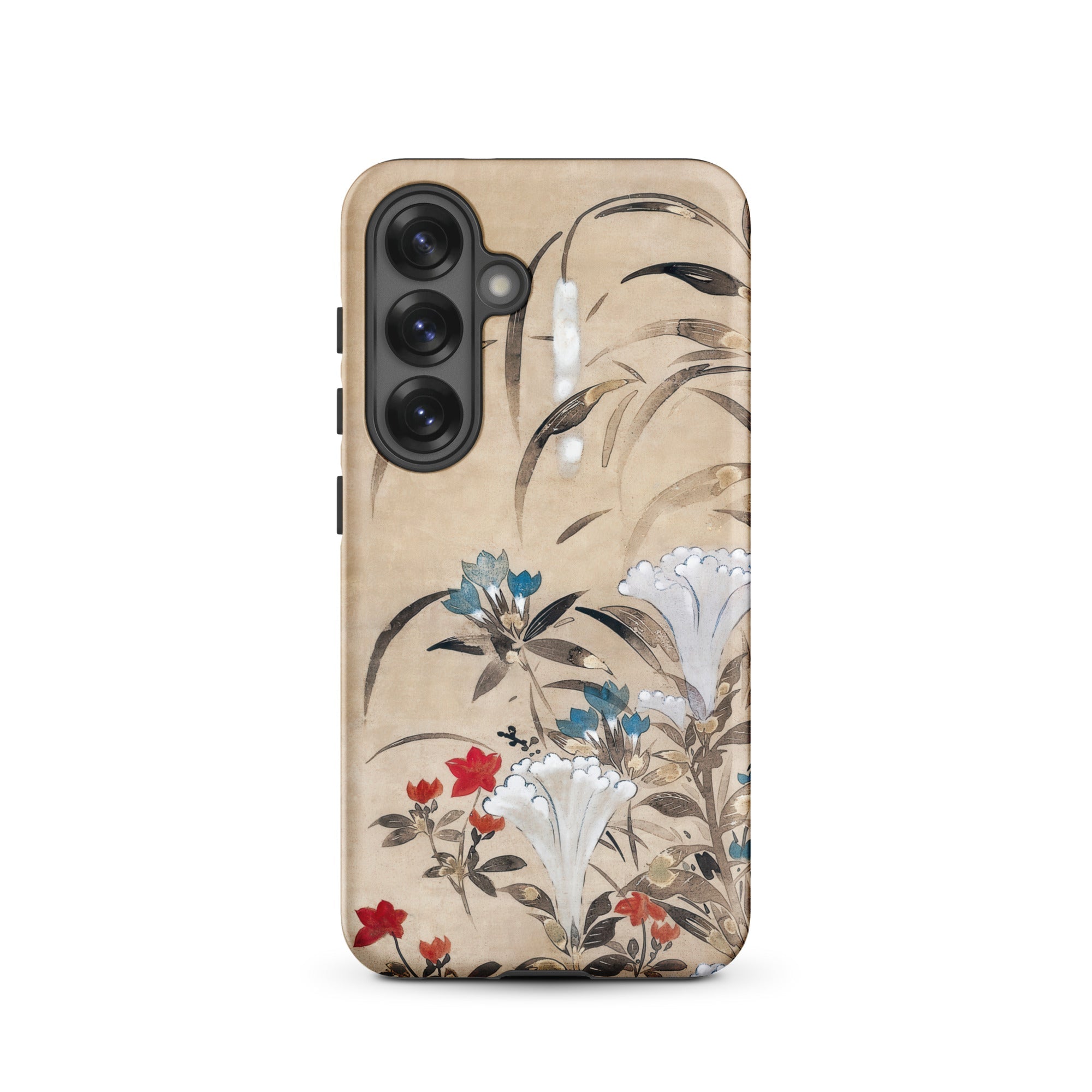 Japanese Flowers Tawaraya Sosetsu Samsung Case, Galaxy S25 / Matte, Smartphone Case Beige Background Floral Botanical Pattern Muted