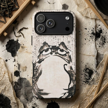 Japanese Frog - Getsuju Phone Case Black White Ink-style Phone Case Detailed Illustration Frog Iphone Case, Getsuju Japanese
