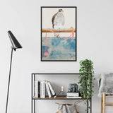 Japanese Hawk Tosa Mitsuoki Edo Art Framed Canvas, Framed Artwork Hawk Perched Branch Watercolor Elements