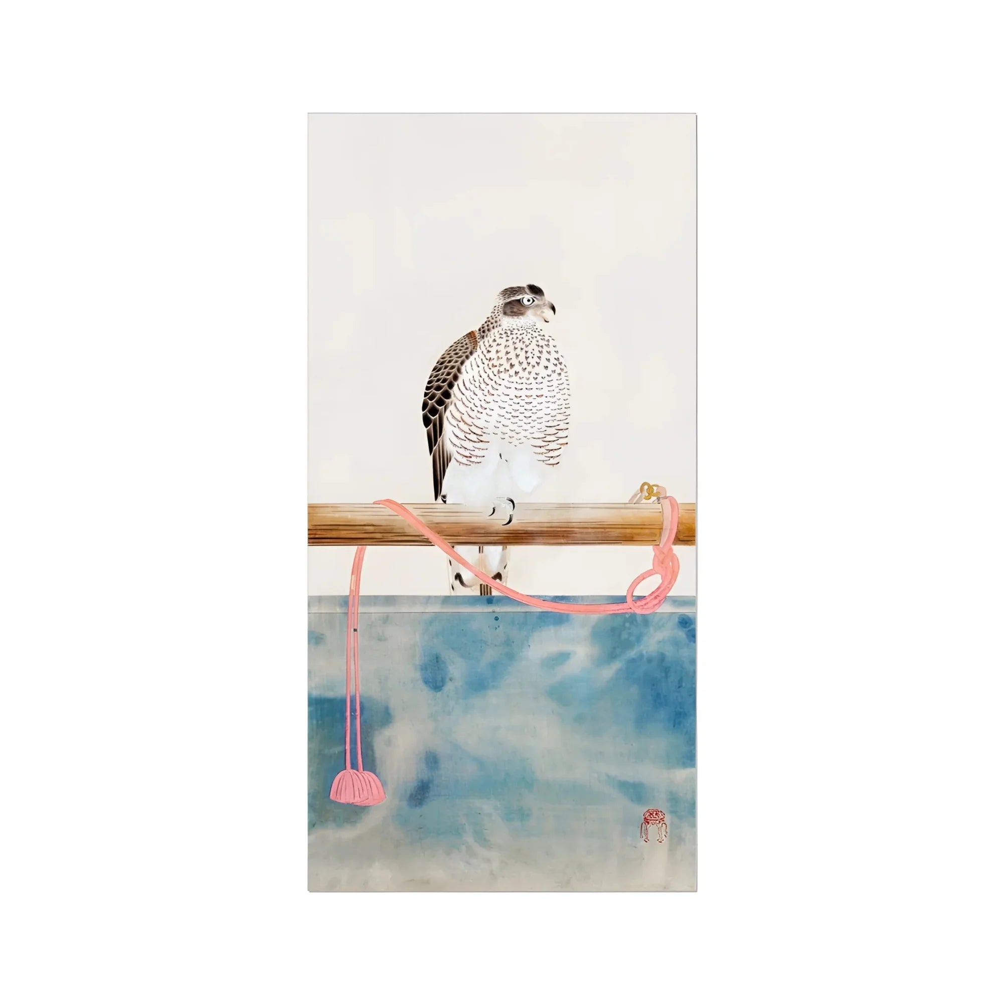 Japanese Hawk - Tosa Mitsuoki Edo Period Bird Art Print, 16x32’’ / 41x81cm / Unframed, Hawk Perched Branch Flamingo Legs