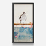 Framed Artwork Detailed Black-and-white Painted Hawk Perched Wooden Tosa Mitsuoki, Exquisite Woodblock Print, 19th-century Japanese Artistry
