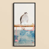 Framed Artwork Detailed Watercolor-style Falcon Speckled White Brown Tosa Mitsuoki, Exquisite Woodblock Print, 19th-century Japanese