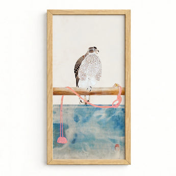 Framed Artwork Detailed Illustration Hawk Black White Speckled Tosa Mitsuoki, Exquisite Woodblock Print, 19th-century Japanese Artistry