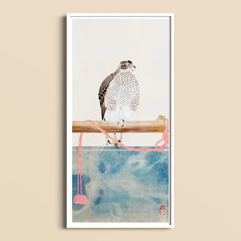 Framed Watercolor Painting Detailed Falcon Speckled Brown White Tosa Mitsuoki, Exquisite Woodblock Print, 19th-century Japanese Artistry