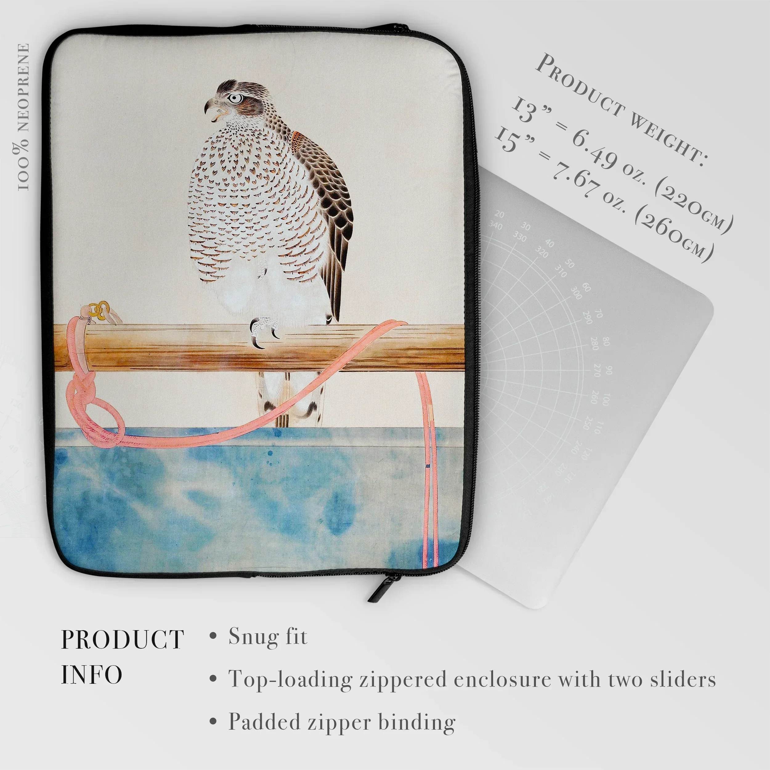 Japanese Hawk - Tosa Mitsuoki Laptop Sleeve, Laptop Sleeve Artistic Illustration Bird Perched Branch Water