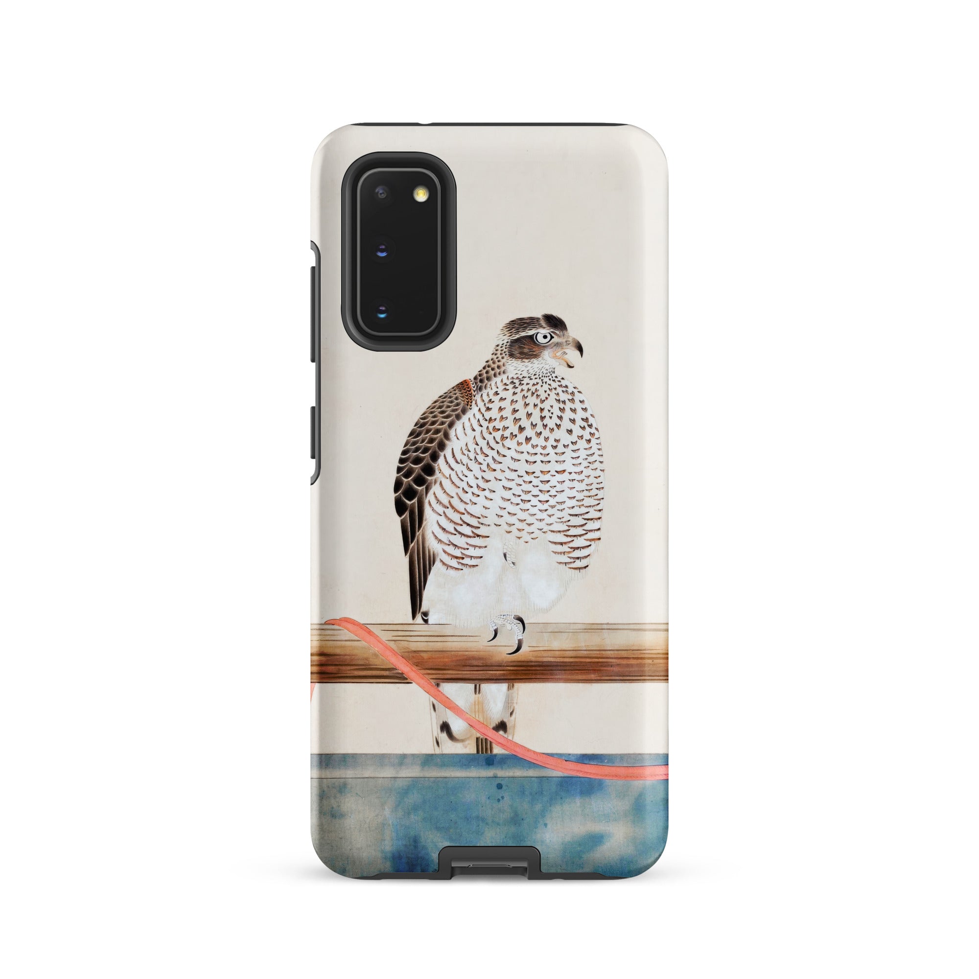 Japanese Hawk Tosa Mitsuoki Samsung Case, Galaxy S20 / Matte, Smartphone Case White Brown Falcon Perched Wooden Bar