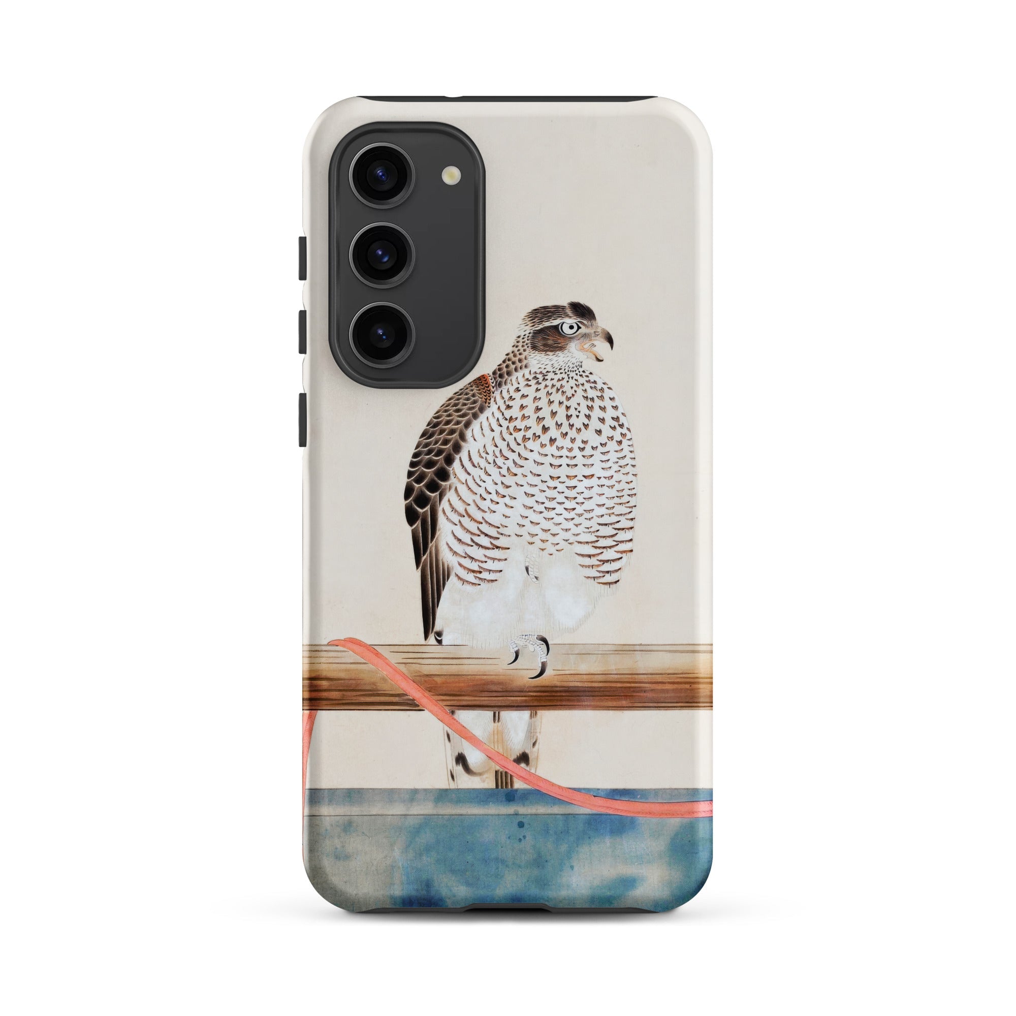 Japanese Hawk Tosa Mitsuoki Samsung Case, Galaxy S23 Plus / Matte, Smartphone Case Detailed Illustration Hawk Perched Wooden Bar