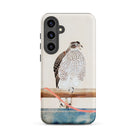 Japanese Hawk Tosa Mitsuoki Samsung Case, Galaxy S24 Plus / Matte, White Smartphone Case Printed Hawk Perched Wooden Bar