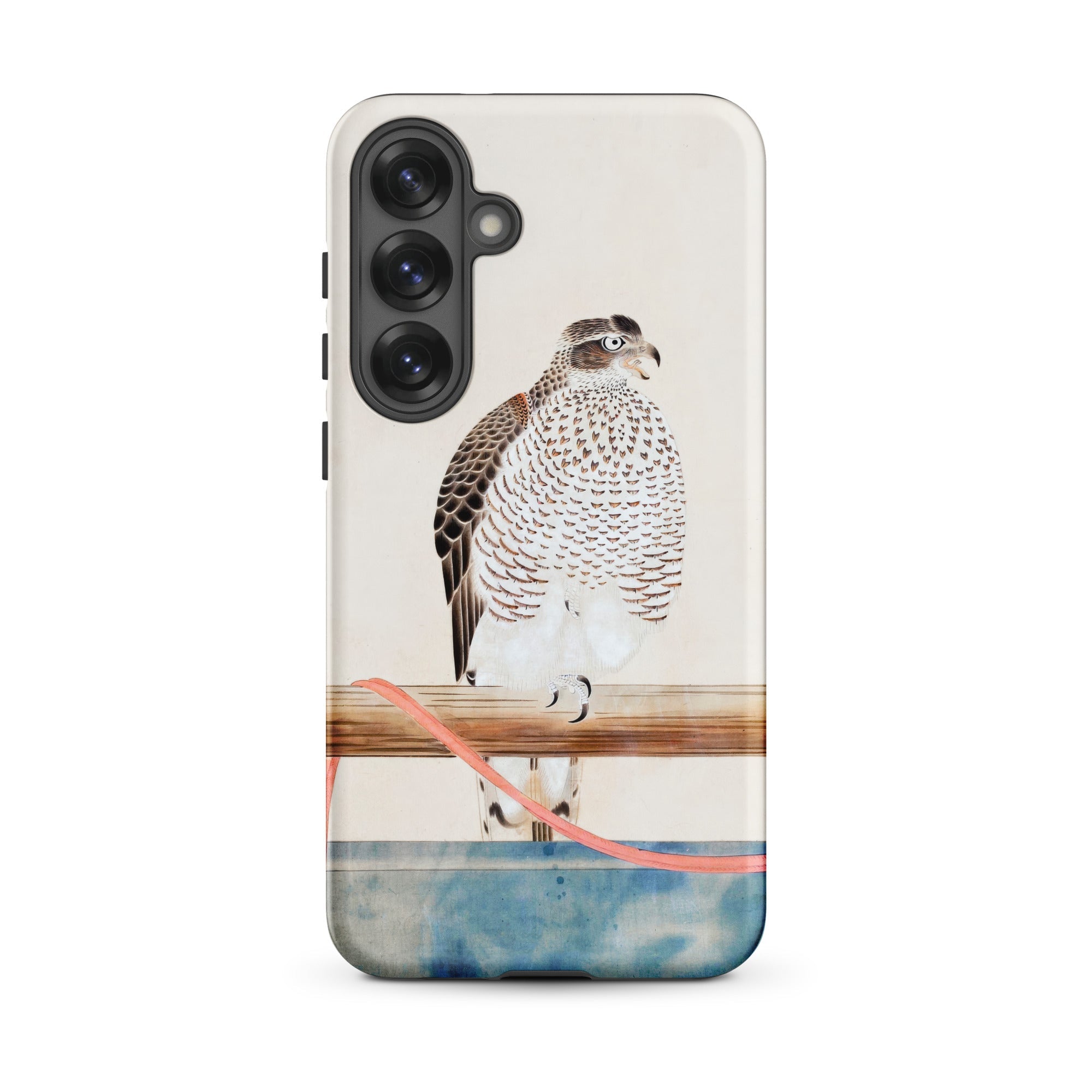 Japanese Hawk Tosa Mitsuoki Samsung Case, Galaxy S25 Plus / Matte, Smartphone Case Detailed Illustration Falcon Perched Wooden Bar