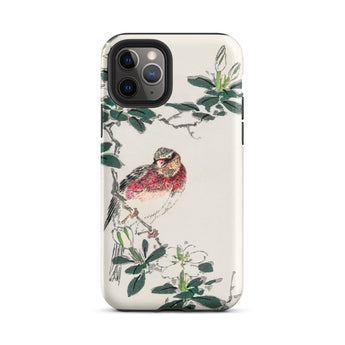 Japanese Rosefinch - Numata Kashu Phone Case Iphone 11 Pro / Matte Bird Floral Design Phone Case Numata Kashu, Scarlet-breasted Finch