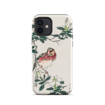 Japanese Rosefinch - Numata Kashu Phone Case Iphone 12 / Matte Bird-themed Phone Case Numata Kashu, Scarlet-breasted Finch Perches, Shūchō