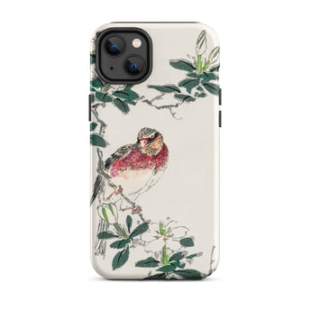 Japanese Rosefinch - Numata Kashu Phone Case Iphone 14 Plus / Matte Bird Floral Design Phone Case Numata Kashu, Scarlet-breasted Finch