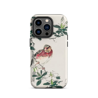 Japanese Rosefinch - Numata Kashu Phone Case Iphone 14 Pro / Matte Bird-themed Phone Case Numata Kashu, Scarlet-breasted Finch Perches,