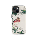 Japanese Rosefinch - Numata Kashu Phone Case Iphone 15 / Matte Bird-themed Phone Case Numata Kashu, Scarlet-breasted Finch Perches, Shūchō