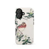 Japanese Rosefinch - Numata Kashu Phone Case Iphone 17 / Matte 12 Bird Floral Design White Background, Scarlet-breasted Finch Perches,