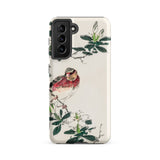 Japanese Rosefinch - Numata Kashu Phone Case Samsung Galaxy S21 Fe / Matte Cream-colored Phone Case Detailed Illustration Red Gray Bird