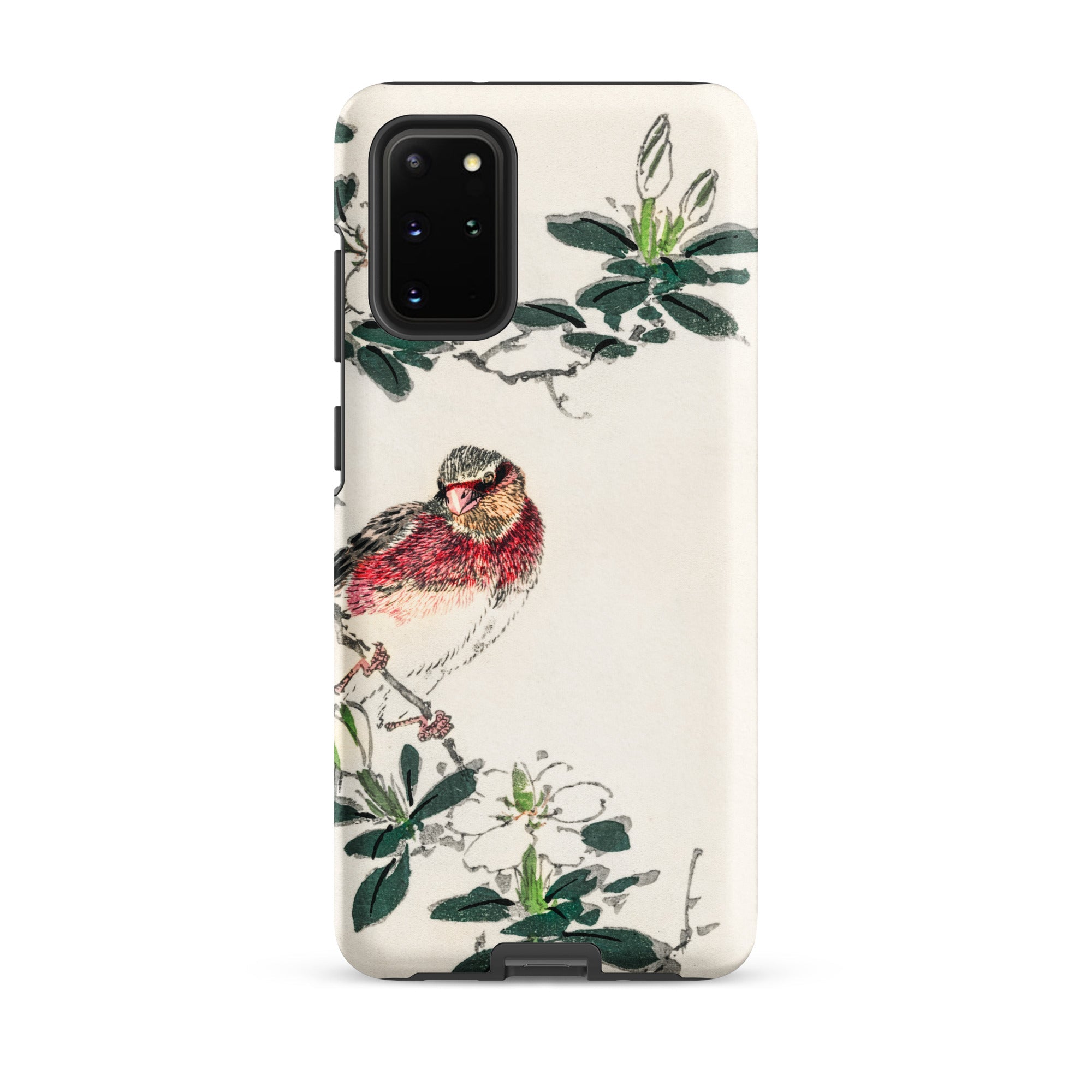 Japanese Rosefinch Numata Kashu Samsung Case, Galaxy S20 Plus / Matte, White Smartphone Case Bird Floral Design