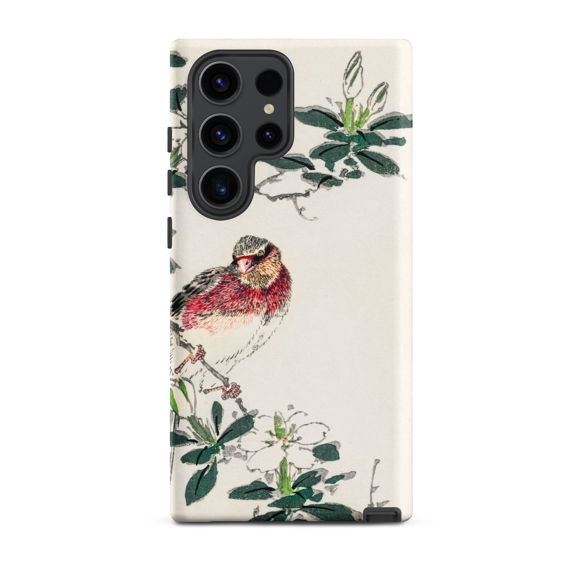 Japanese Rosefinch Numata Kashu Samsung Case, Galaxy S23 Ultra / Matte, White Phone Case Vibrant Bird Floral Illustration