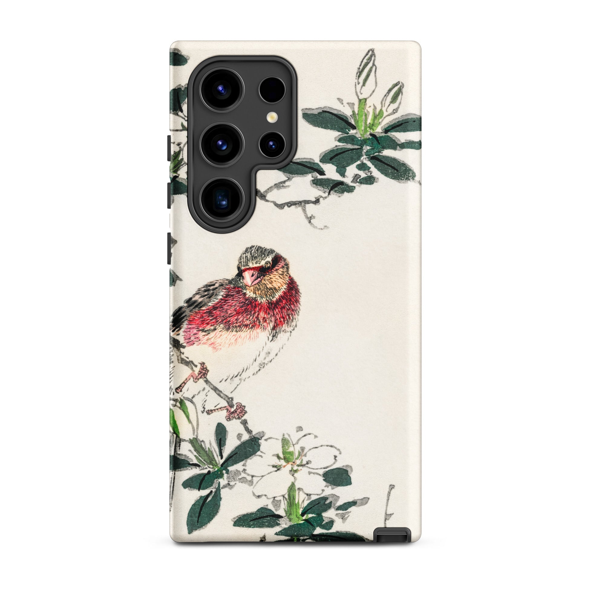 Japanese Rosefinch Numata Kashu Samsung Case, Galaxy S24 Ultra / Matte, White Smartphone Case Colorful Bird Floral Design