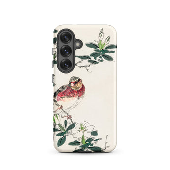 Japanese Rosefinch - Numata Kashu Samsung Case, Galaxy S25 / Matte, White Smartphone Case Red Brown Bird Perched Branch