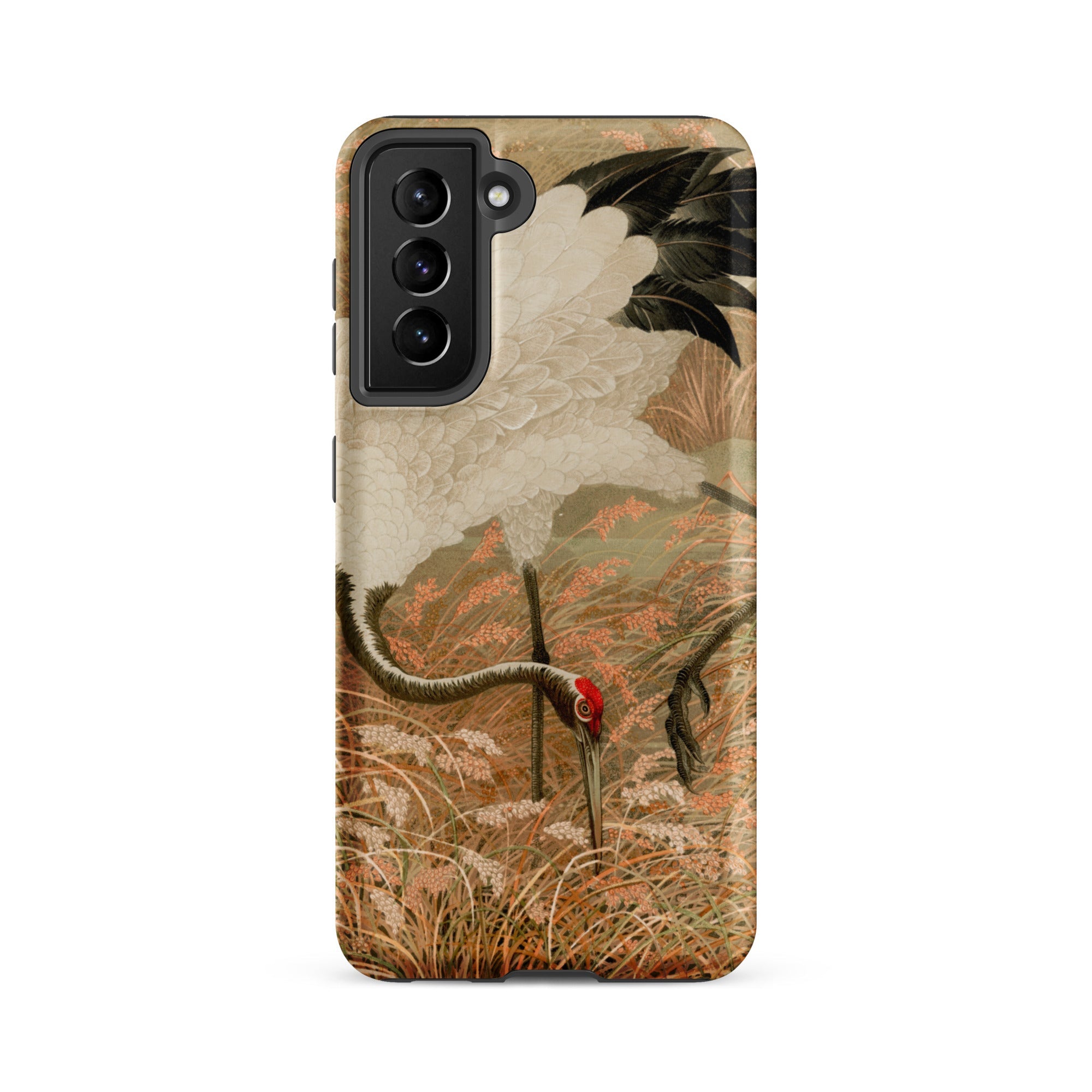 Japanese Sarus Crane G.a. Audsley Samsung Case, Galaxy S21 Fe / Matte, Smartphone Case White Crane Red Head Muted Earthy Toned