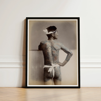 Japanese Wabori Tattoo - S. Ogawa Fine Art Print / Canvas Black-framed Photographic Sepia-toned Portrait Tattooed Man Traditional, Eternal