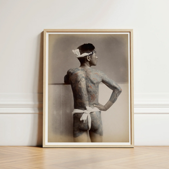 Japanese Wabori Tattoo - S. Ogawa Fine Art Print / Canvas Framed Black-and-white Photograph Man Intricate Tattoos Arms White, Eternal