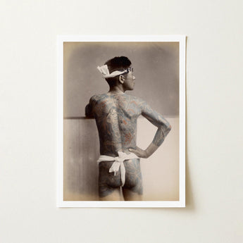 Japanese Wabori Tattoo - S. Ogawa Fine Art Print / Canvas Vintage Sepia-toned Photographic Framed White Man Intricate, Eternal Floating