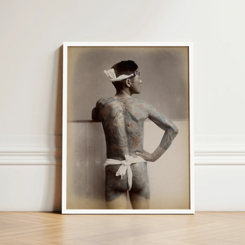 Japanese Wabori Tattoo - S. Ogawa Fine Art Print / Canvas Framed Black-and-white Photographic Man Extensive Traditional, Eternal Floating