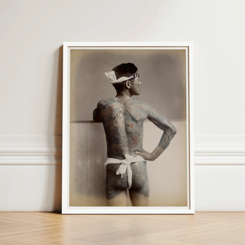 Japanese Wabori Tattoo - S. Ogawa Fine Art Print / Canvas Framed Black-and-white Photograph Man Extensive Tattoos Arms White, Eternal