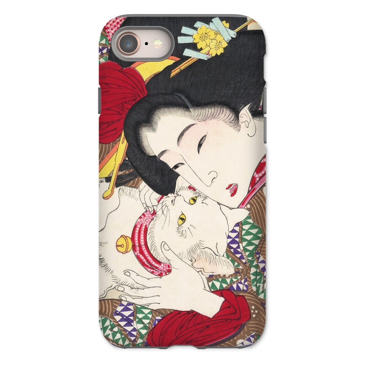Japanese Woman and Cat Tsukioka Yoshitoshi Iphone Case, 8 / Matte, Phone Case Traditional Japanese Ukiyo e Artwork Vibrant Red
