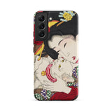 Japanese Woman and Cat - Tsukioka Yoshitoshi Phone Case Samsung Galaxy S22 Plus / Matte Black Phone Case Detailed Illustration Traditional