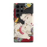 Japanese Woman and Cat - Tsukioka Yoshitoshi Phone Case Samsung Galaxy S23 Ultra / Matte Black Phone Case Detailed Illustration Traditional