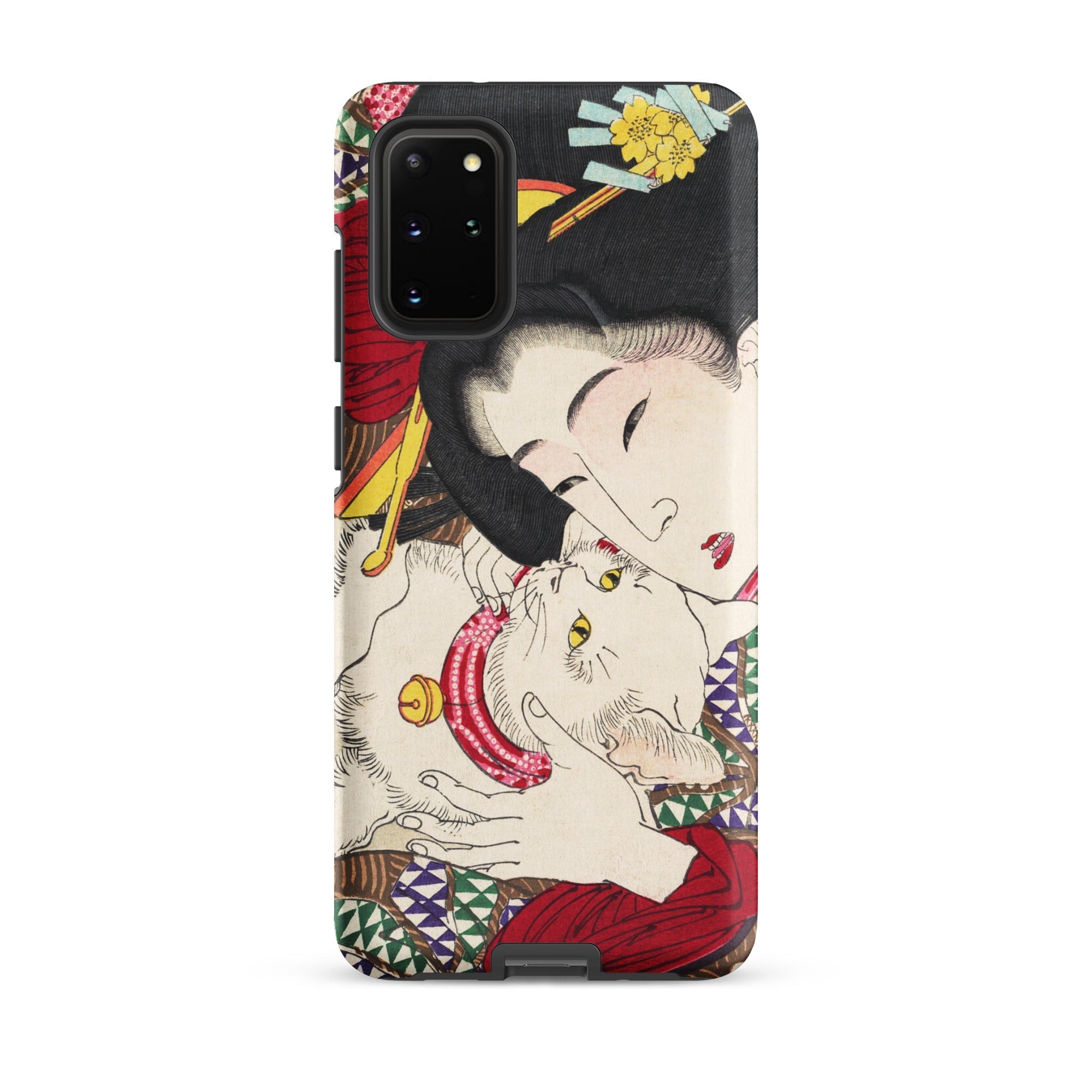 Japanese Woman and Cat Tsukioka Yoshitoshi Samsung Case, Galaxy S20 Plus / Matte, Black Smartphone Case Japanese Ukiyo e Style Illustration