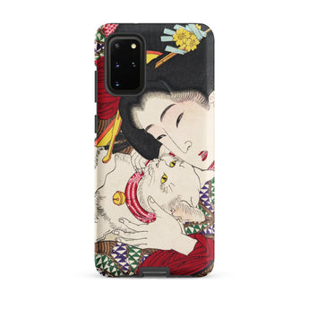 Japanese Woman and Cat - Tsukioka Yoshitoshi Samsung Case, Galaxy S20 Plus / Matte, Black Smartphone Case Japanese Ukiyo-e Style