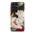 Japanese Woman and Cat Tsukioka Yoshitoshi Samsung Case, Galaxy S21 Ultra / Matte, Smartphone Case Japanese Ukiyo e Style Illustration
