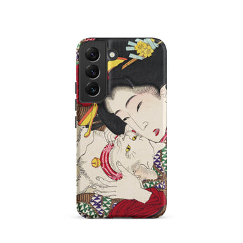 Japanese Woman and Cat - Tsukioka Yoshitoshi Samsung Case, Galaxy S22 / Matte, Smartphone Decorative Case Illustration Woman Cat