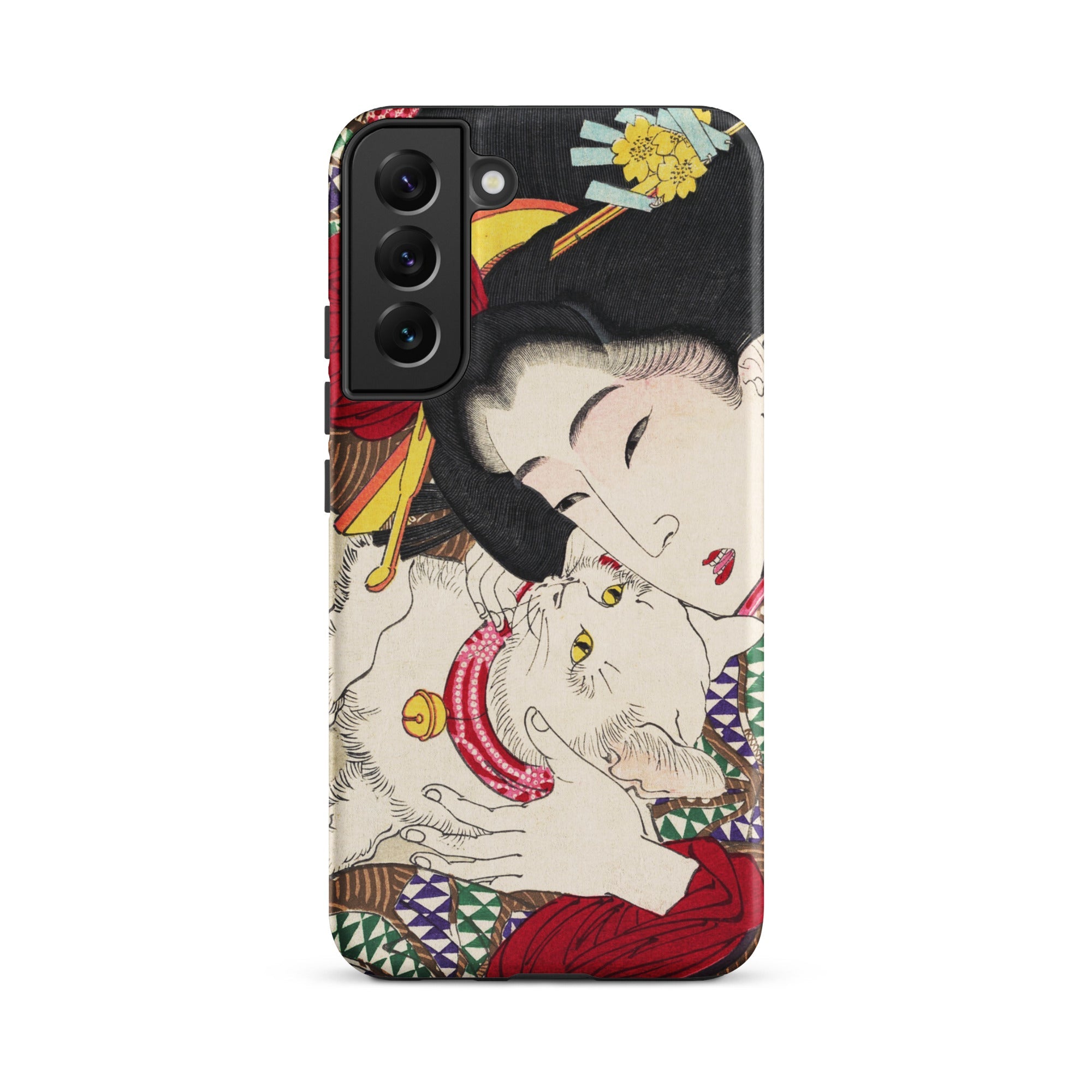 Japanese Woman and Cat Tsukioka Yoshitoshi Samsung Case, Galaxy S22 Plus / Matte, Black Smartphone Case Traditional Japanese Art Print Woman