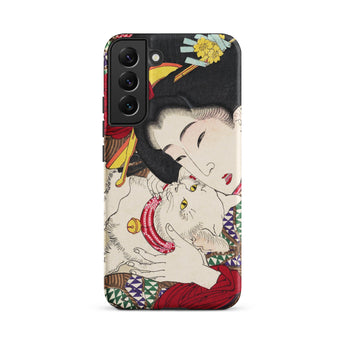 Japanese Woman and Cat - Tsukioka Yoshitoshi Samsung Case, Galaxy S22 Plus / Matte, Black Smartphone Case Traditional Japanese Art Print
