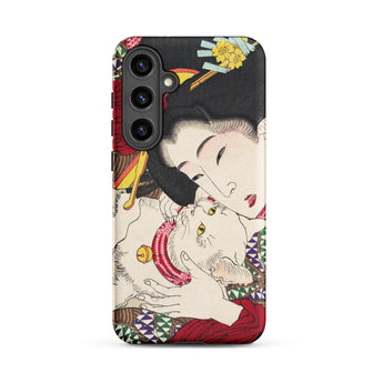 Japanese Woman and Cat - Tsukioka Yoshitoshi Samsung Case, Galaxy S24 Plus / Matte, Smartphone Case Japanese Ukiyo-e Style Illustration