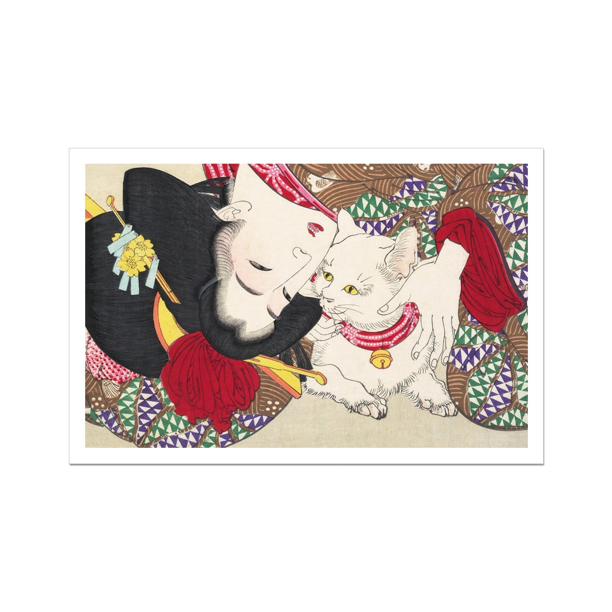 Japanese Woman and Cat Yoshitoshi Art Print, 30x20’’ / 76x51cm / Unframed, Japanese Woodblock Print Woman Cat